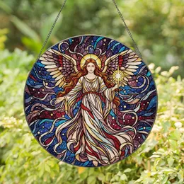 Art Lovers' Stained Glass Angel Cosmic Nebula Tiffany Style Golden Blue Red Teal Stained Glass Suncatcher
