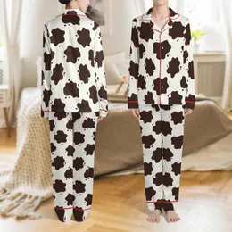 Matching His & Hers: Hand-Drawn Dark Brown Creamy Cowhide 100% Cotton Lounge Bottoms Satin Pajamas Set