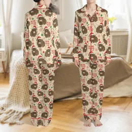 Festive Cow Lover's Lounge: Humorous 'I'm Fine' Highland Cow & Christmas Lights Sleepwear Satin Pajamas Set