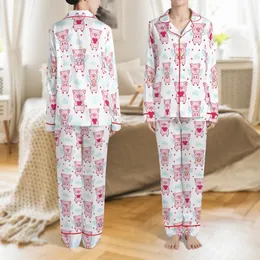 Whimsical Dreamer's Pastel Piglets Flying, Donut Munching, Sleeping & Heart Pattern Fashion Garment Satin Pajamas Set