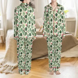 Women's & Kids' Desert Cactus Pajamas: Hand-Drawn Sage Botanical Fuchsia Floral Sleep Set Satin Pajamas Set