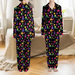 Halloween Lover's Neon Gradient Pumpkin Skull Witch Hat Pattern Low Top Canvas Footwear Satin Pajamas Set