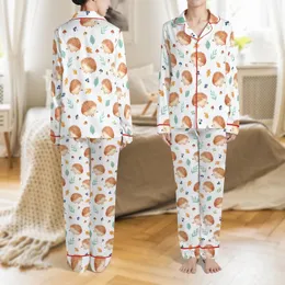 Hedgehog Lover's Whimsical Woodland Watercolor Pajamas: Cozy Animal Print Sleep Set Satin Pajamas Set