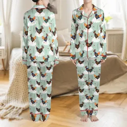 Christmas Hen Lover's Pajamas: Whimsical Mosaic Chicken & Cloud Pattern - Polyester Spandex Sleep Set Satin Pajamas Set