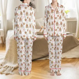 Women's Christmas Pajamas: Gingerbread Pink House Pattern - Festive Holiday Sleep Set Satin Pajamas Set