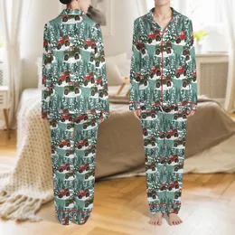 Boys Christmas Pajamas: Festive Monster Truck Snowy Forest Pattern - Family Holiday Sleep Set Satin Pajamas Set