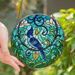 Art Lovers' Tiffany Style Deep Blue Sky Blue Crested Bird Stained Glass Mosaic Scrollwork Stained Glass Suncatcher