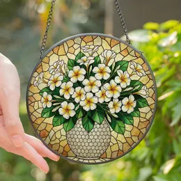 Women's Stained Glass White Plumeria Flower Bouquet Mosaic Dappled Light Art Stained Glass Suncatcher