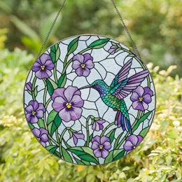Nature Lovers' Vibrant Tiffany Style Stained Glass Hummingbird Pansy Mosaic Art Stained Glass Suncatcher