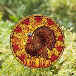 Autumn Enthusiasts' Radiant Golden Amber Stained Glass Turkey Harvest Design Stained Glass Suncatcher