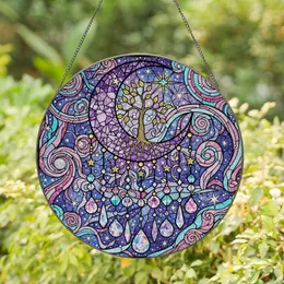 Mystical Art Lovers' Tiffany Stained Glass Amethyst Moon Tree Of Life Cosmic Nebula Mosaic Stained Glass Suncatcher