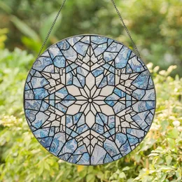 Winter Art Lovers' Intricate Stained Glass Snowflake, Icy Blue Iridescent Pearl Pink Jewel Tones Mosaic Stained Glass Suncatcher