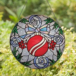Art Lovers' Vibrant Stained Glass Christmas Ornament Iridescent Winter Frost & Berry Mosaic Stained Glass Suncatcher