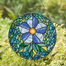 Art Lovers' Detailed Stained Glass Floral Mosaic Blue Petals Golden Center Intricate Patterns Stained Glass Suncatcher