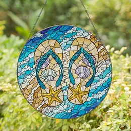 Ocean Enthusiasts' Vibrant Tiffany Style Stained Glass Flip-Flop Seashell Ocean Wave Mosaic Art Stained Glass Suncatcher