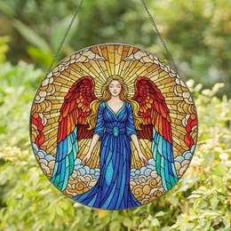 Stained Glass Art Lovers' Graceful Angelic Woman Tiffany Jewel Tone Red Blue Green Gold Celestial Mosaic Stained Glass Suncatcher