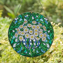 Art Lovers' Vibrant Tiffany Stained Glass Spilling Daisies Diamond Grid Basket Emerald Blue Jewel Tone Mosaic Stained Glass Suncatcher
