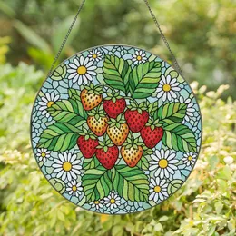 Art Lovers' Jewel Tone Tiffany Stained Glass Strawberry Daisy Floral Mosaic Design Stained Glass Suncatcher