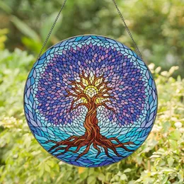Art Lovers' Vibrant Tiffany Stained Glass Tree of Life Jewel Tone Blue Purple Pink Mosaic Stained Glass Suncatcher