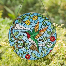Nature Lovers' Tiffany Stained Glass Ruby Hummingbird Emerald Red Orange Floral Sky Art Stained Glass Suncatcher