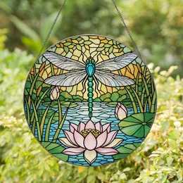 Nature Art Enthusiasts' Tiffany Style Stained Glass Dragonfly Lotus Emerald Teal Pink Mosaic Stained Glass Suncatcher