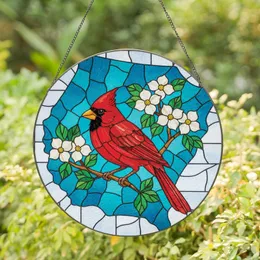 Nature Lovers' Edge-to-Edge Stained Glass Red Cardinal Dogwood Flowers Blue Sky Mosaic Stained Glass Suncatcher