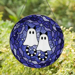 Mystical Art Fans' Whimsical Stained Glass Ghost Cats Indigo Violet Nebula Mosaic Stained Glass Suncatcher