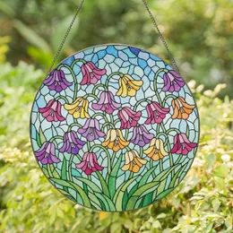 Art Lovers' Luminous Stained Glass Floral Mosaic with Jewel Tone Bellflowers & Abstract Swirls Stained Glass Suncatcher
