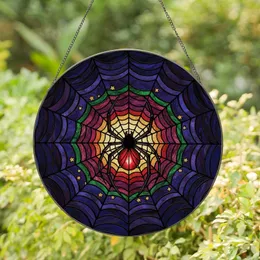 Enigmatic Design Fans Tiffany Stained Glass Black Spider Red Abdomen Jewel Tone Web Moonlit Mosaic Stained Glass Suncatcher