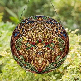 Nature Lovers' Majestic Stained Glass Deer Intricate Antlers Floral Crown Forest Mosaic Jewel Tones Stained Glass Suncatcher