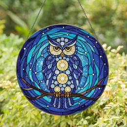 Owl Admirers' Tiffany Stained Glass Majestic Celestial Owl Indigo Blue Gold Cosmic Night Sky Stained Glass Suncatcher