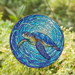 Ocean Lovers' Vibrant Tiffany Stained Glass Sea Turtle Mosaic Sapphire Blue Turquoise Art Stained Glass Suncatcher