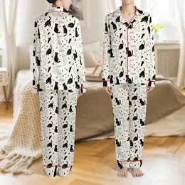 Cat Lovers' Whimsical Hand-Drawn Black Doodle Cats Soft Cream Seamless Pattern, Stars, Fishbones, Yarn, Meow Purr Satin Pajamas Set