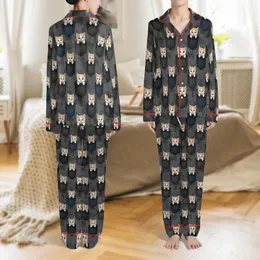Kitten Lovers' Photorealistic White Ginger Kittens Blue Eyes Dark Denim Pockets Pattern Satin Pajamas Set