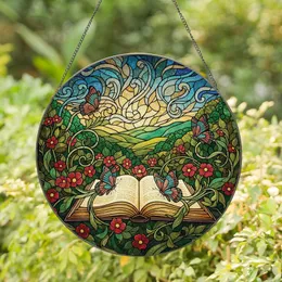 Book Lovers' Intricate Stained Glass Open Book Butterfly Flower Amber Teal Rose Mosaic Stained Glass Suncatcher