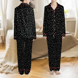 Cat Lovers' Minimalist White Outline Playful Cats Paw Prints Black Pattern Satin Pajamas Set