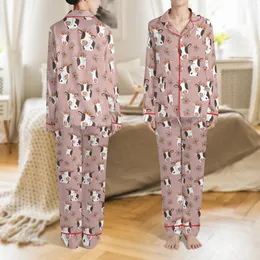 Cow Lovers' Whimsical Illustrative Holstein Cow Faces & Muted Floral Pattern on Soft Dusty Rose Satin Pajamas Set
