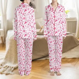 Pink Western Enthusiasts' Playful Pink & Hot Pink Cowgirl Boot Cactus Star Pattern Satin Pajamas Set
