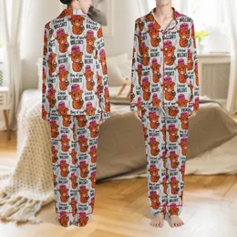 Sarcasm Enthusiasts' Illustrative Red Highland Bull Coffee Pink Cap All-Over Pattern Satin Pajamas Set