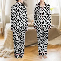 Modern Art Lovers' High-Contrast Monochrome Abstract Organic Pattern with Playful Cross Details Satin Pajamas Set