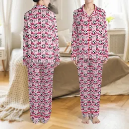 Pink Western Aesthetic's Cartoon Cow Print Cowboy Hat Boot Heart Repeat on Light Pink Hot Pink Satin Pajamas Set