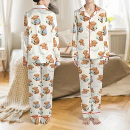 Baby Animal Lovers' Whimsical Tan Brown Sleeping Highland Cows Blue Plaid Cream Pattern Satin Pajamas Set