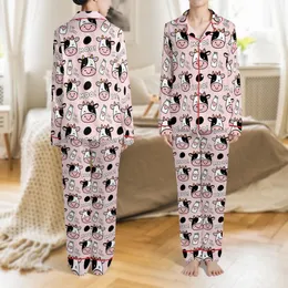 Whimsical Style Fans' Adorable Cartoon Light Pink Smiling Cow Black Spotted Milk Bottle Repeating Pattern Satin Pajamas Set