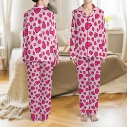 Sweet Style Adorers' Soft Bubblegum Pink All-Over Fuchsia Abstract Strawberry Cow Illustrative Pattern Satin Pajamas Set