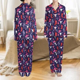 Western Style Lovers' Playful Indigo-Purple Cowboy Boots, Pink Hats, Bull Skulls Pattern Satin Pajamas Set