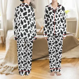 Contemporary Style Fans' Fluid Monochrome Irregular Organic Blob Pattern Satin Pajamas Set