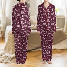 Women's Six-Piece Autumn Deep Burgundy 'LET ME SLEEP' Print Long-Sleeve Pajama Set Satin Pajamas Set