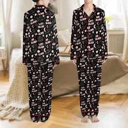 Women's Playful 'LET ME SLEEP' Typographic Loungewear: Whimsical Moon & Sheep Sleep Set Satin Pajamas Set