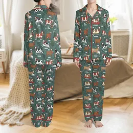 Country Christmas Pajama Top: Twelve Whimsical Cow Breeds Design - Farmhouse Family Matching Sleepwear Satin Pajamas Set