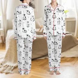 Women's Whimsical Dairy Cow: Funny Yoga Animal Pattern - Soft Polyester Sleep Set Satin Pajamas Set